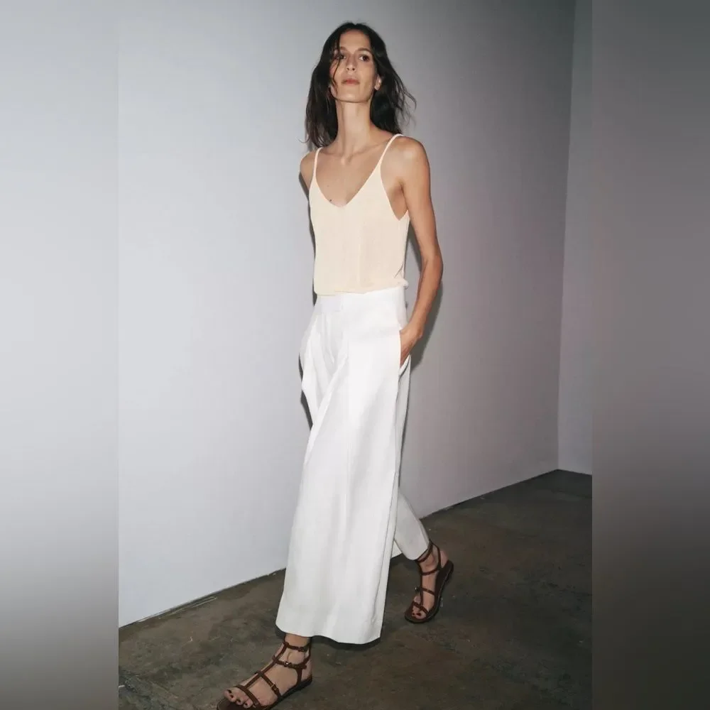 ZARA ZW COLLECTION LINEN VOLUME PLEATED PANTS
